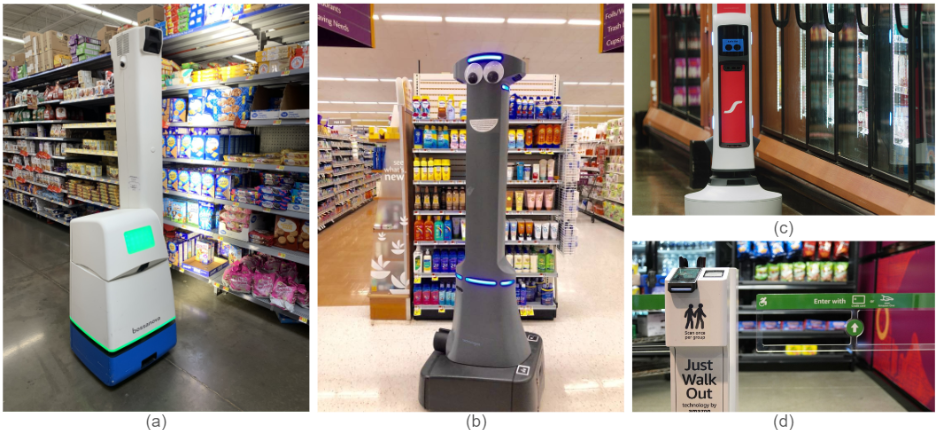 Figure 2: retail store management robots — Bossa Nova, Marty, Simbe Tally, Amazon Go