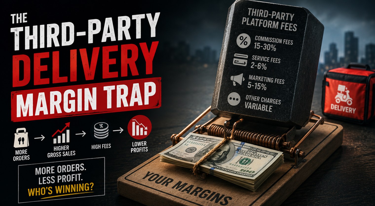 The Third-Party Delivery Margin Trap — a burger meal with a delivery app price tag